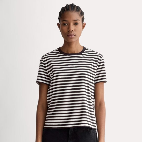 Everlane The Box Cut Tee in Essential Cotton in Black Bone, Size Medium - Picture 1 of 8